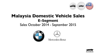 Malaysia Domestic Vehicle Sales
E-Segment
Sales October 2014 - September 2015
 