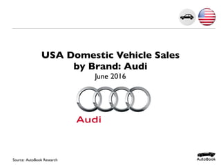 USA Domestic Vehicle Sales
by Brand: Audi
June 2016
Source: AutoBook Research
 