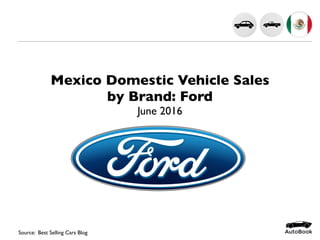 Mexico Domestic Vehicle Sales
by Brand: Ford
June 2016
Source: AutoBook Research
 