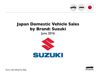 Japan Domestic Vehicle Sales
by Brand: Suzuki
June 2016
Source: AutoBook Research
 