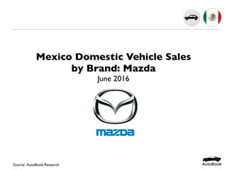 Mexico Domestic Vehicle Sales
by Brand: Mazda
June 2016
Source: AutoBook Research
 