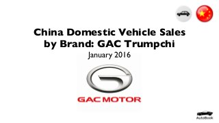 China Domestic Vehicle Sales
by Brand: GAC Trumpchi
January 2016
 