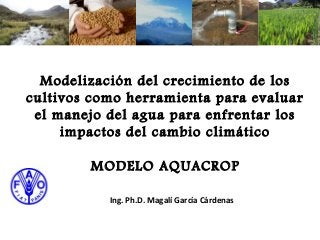 Modelización del crecimiento de los
cultivos como herramienta para evaluar
 el manejo del agua para enfrentar los
     impactos del cambio climático

        MODELO AQUACROP

           Ing. Ph.D. Magalí García Cárdenas
 