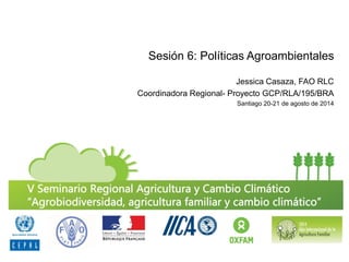 Sesión 6: Políticas Agroambientales 
Jessica Casaza, FAO RLC 
Coordinadora Regional- Proyecto GCP/RLA/195/BRA 
Santiago 20-21 de agosto de 2014  