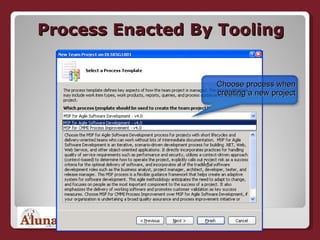 Process Enacted By Tooling Choose process when creating a new project 
