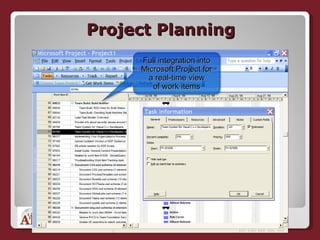Project Planning Full integration into Microsoft Project for a real-time view of work items 