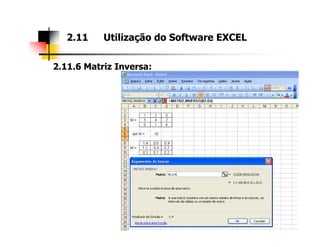 2.11.6 Matriz Inversa:
2.11 Utilização do Software EXCEL
 