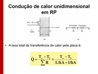 Condução de calor unidimensional
              em RP




• A taxa total de transferência de calor pela placa é:
 