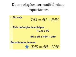 Duas relações termodinâmicas
         importantes
 