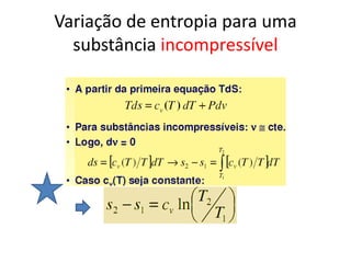 Variação de entropia para uma
  substância incompressível
 