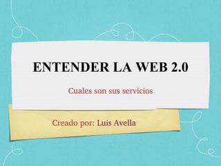 ENTENDER LA WEB 2.0 ,[object Object],Creado por:  Luis Avella 