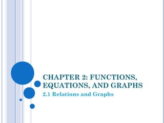 CHAPTER 2: FUNCTIONS,
EQUATIONS, AND GRAPHS
2.1 Relations and Graphs
 