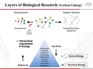 Layers of Biological Research (Vertical Liking)
System Science
Interrelationships,
Dynamics
Reductionism
Time
Space
Context
Components
System Biology
Structural Biology
 