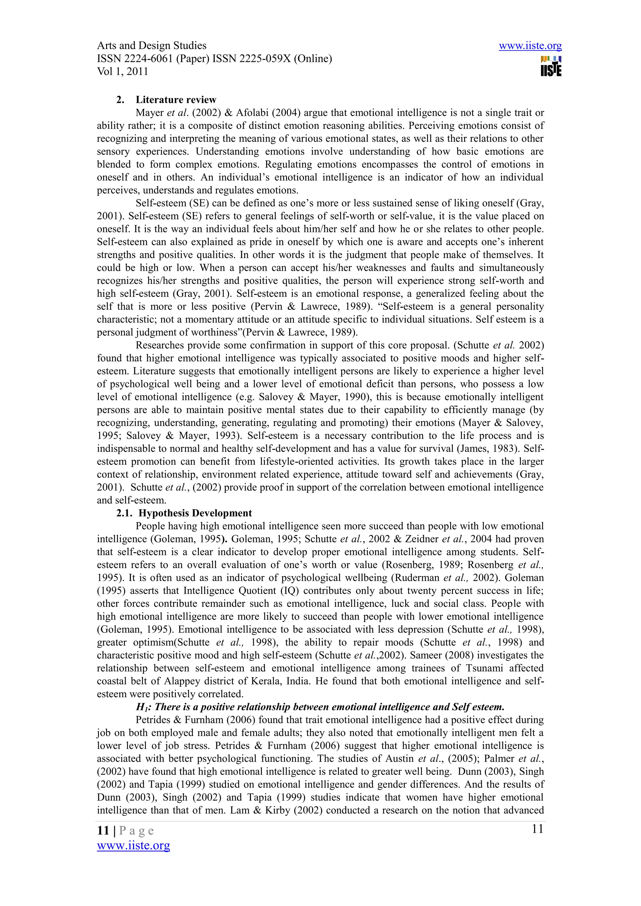 2. [10 15] a relationship between emotional intelligence and self