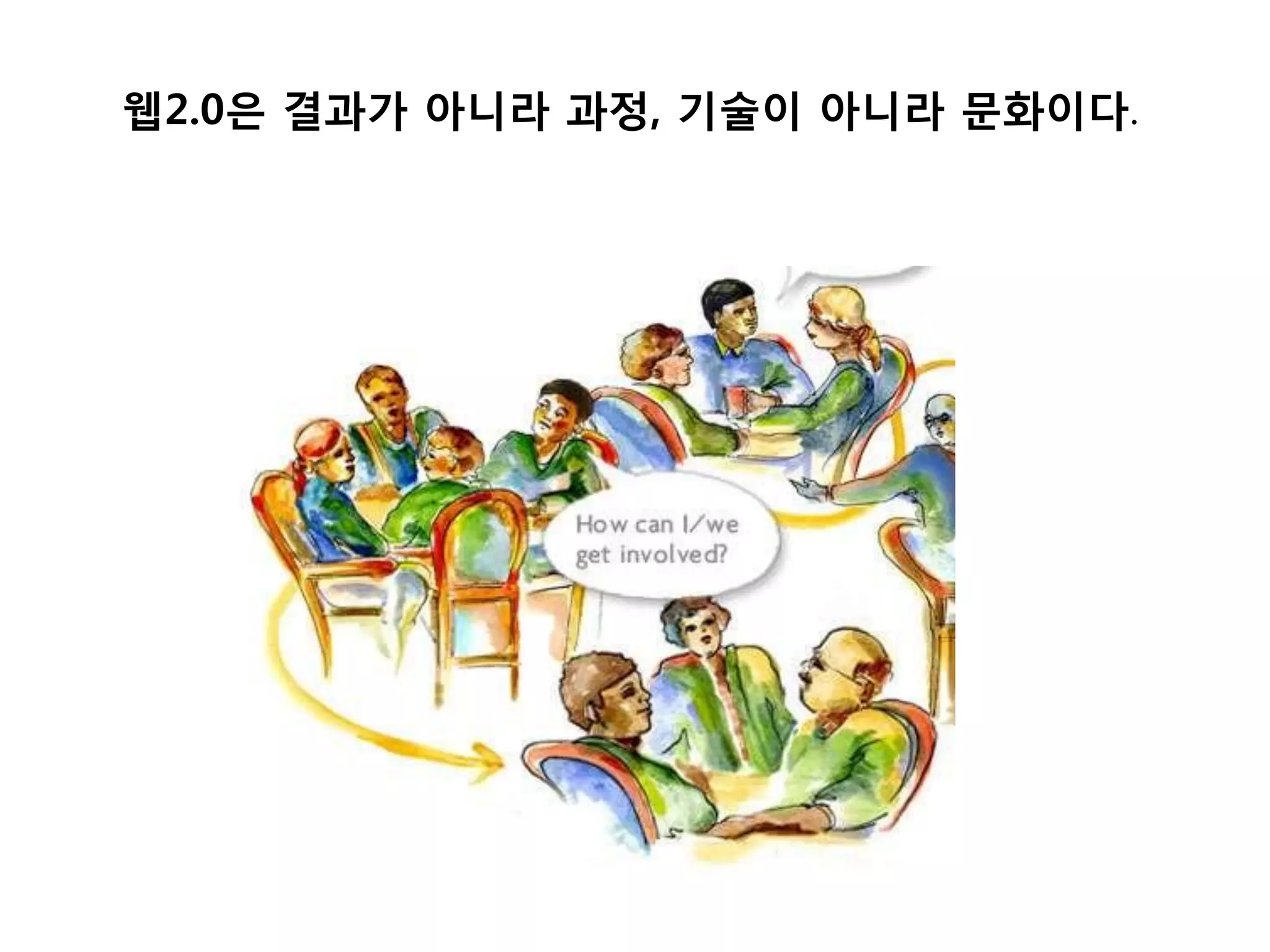 웹2.0은 결과가 아니라 과정, 기술이 아니라 문화이다.
 