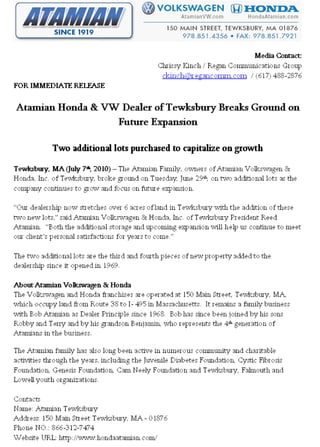 Terry Atamian President of Atamian Honda & VW Dealer of Tewksbury Breaks Ground on Future Expansion