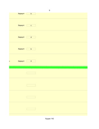 9
              Хариулт   b




              Хариулт   c




              Хариулт   d




              Хариулт   b




d. Маш сайн   Хариулт   a




                            Хуудас 142
 