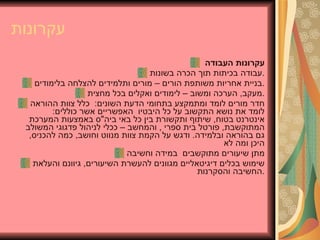 עקרונות עקרונות העבודה עבודה בכיתות תוך הכרה בשונות . בניית אחריות משותפת הורים – מורים ותלמידים להצלחה בלימודים . מעקב ,  הערכה ומשוב – לימודים ואקלים בכל מחצית . חדר מורים לומד ומתמקצע בתחומי הדעת השונים :  כלל צוות ההוראה לומד את נושא התקשוב על כל היבטיו  האפשריים אשר כוללים :  אינטרנט בטוח ,  שיתוף ותקשורת בין כל באי ביה " ס באמצעות המערכת המתוקשבת ,  פורטל בית ספרי  ,  והמחשב – ככלי לניהול פדגוגי המשולב גם בהוראה ובלמידה .  ודגש על הקמת צוות מנווט וחושב ,  כמה להכניס ,  היכן ומה לא מתן שיעורים מתוקשבים  במידה וחשיבה שימוש בכלים דיגיטאליים מגוונים להעשרת השיעורים ,  גיוונם והעלאת החשיבה והסקרנות . 