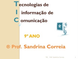 Tecnologias de
  I informação de
  C omunicação

       9º ANO

® Prof. Sandrina Correia
                TIC   Prof. Sandrina Correia   1
 