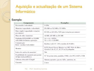 Aquisição e actualização de um Sistema
       Informático
   Exemplo:




               TIC   Prof. Sandrina Correia     29
 