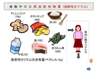 食 物 中食の 中 の然 然 放射 性 物物 (放射性カリウム)
       物
         自の 自 然 放 射 性 物 質 (放射性カリウム)
     食 物 中  自 放 射 性 質 質 (放射性カリウム)
 