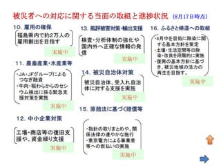 被災者への対応に関する当面の取組と進捗状況   (8月17日時点)




     実施中
              実施中



                            実施中

              実施中
     実施中




     実施中
              実施中
 