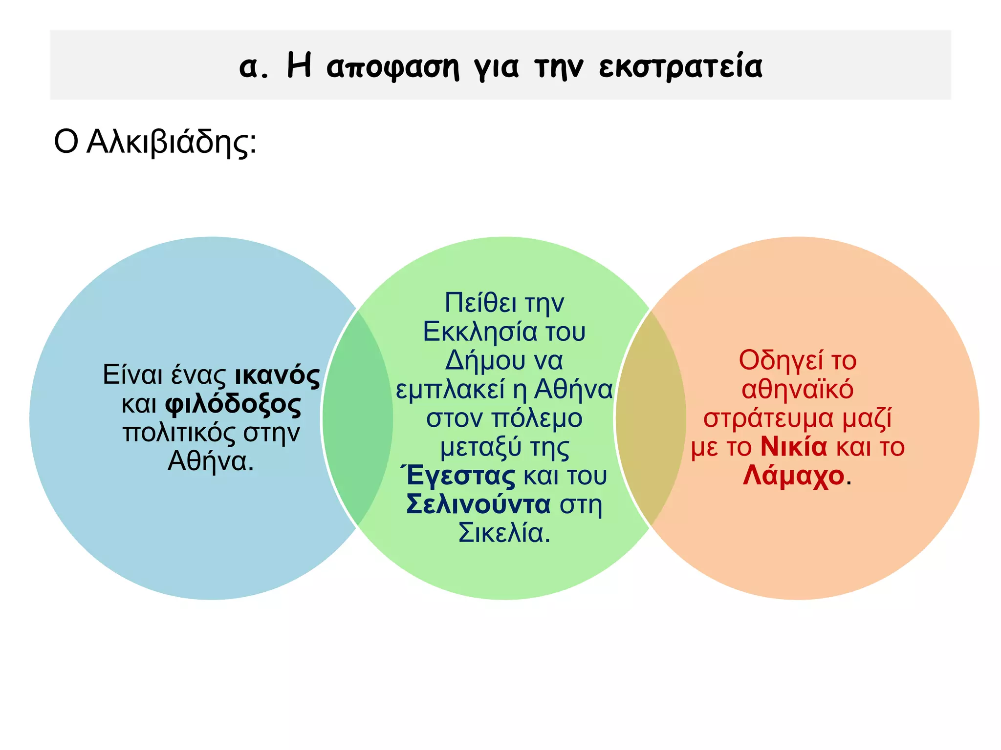 Η εκστρατεία στη Σικελία
Για να καταλάβουμε καλύτερα αυτή τη δεύτερη περίοδο του πολέμου πρέπει να
μιλήσουμε λίγο για τους Έλληνες της δυτικής Μεσογείου. Είδαμε στο 4ο Κεφάλαιο πώς
ιδρύθηκαν οι ελληνικές αποικίες εκεί. Με τον καιρό η πόλη των Συρακουσών στη
Σικελία μεγάλωσε και έγινε πολύ δυνατή. Έτσι κυριάρχησε σε όλο το ανατολικό τμήμα
του νησιού.
 
