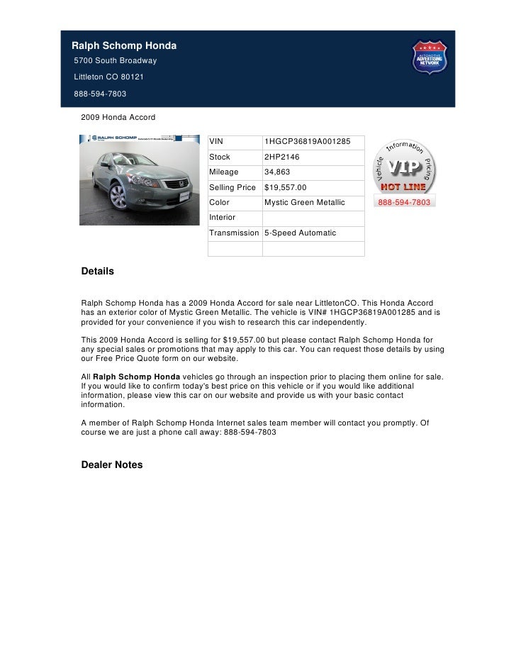 Ralph Schomp Honda >> Used 2009 Honda Accord For Sale Near Denver Co Ralph Schomp Honda >> Used 2009 Honda Accord For Sale Near Denver Co