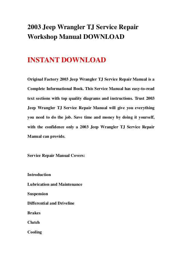 Free jeep wrangler service manual