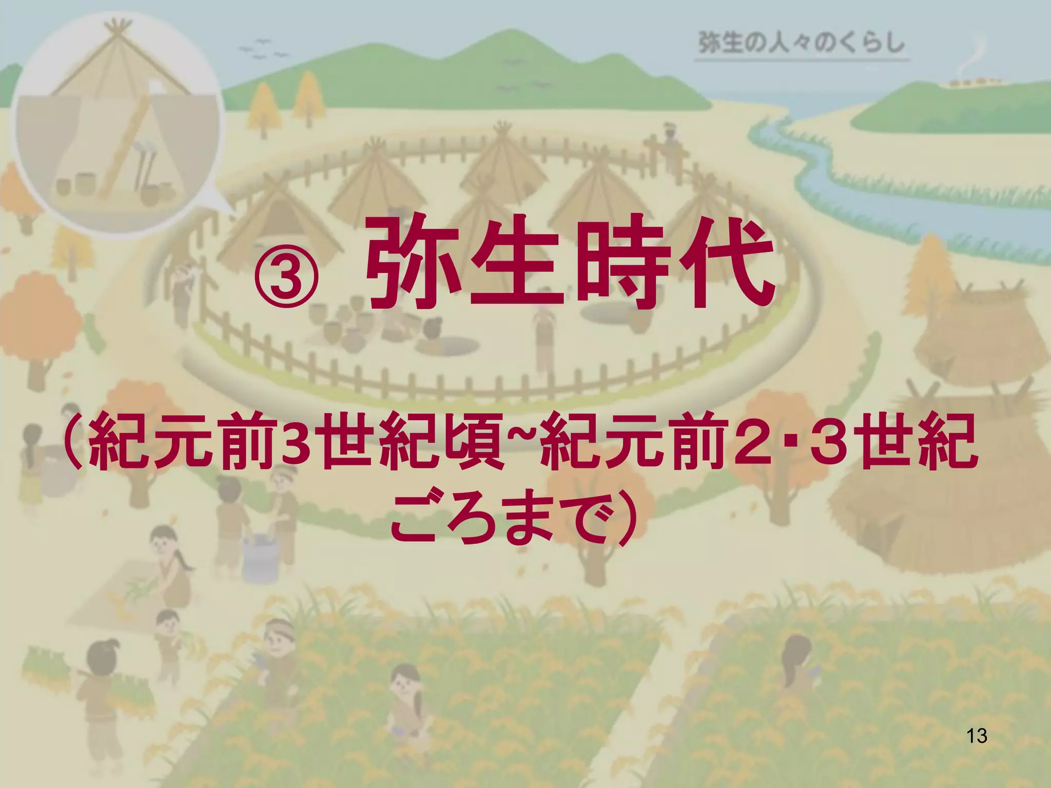 ③   弥生時代
（紀元前3世紀頃~紀元前２・３世紀
      ごろまで）


                13
 