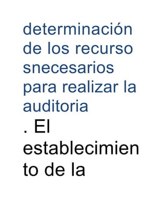 determinación
de los recurso
snecesarios
para realizar la
auditoria
. El
establecimien
to de la
 