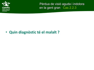 • Quin diagnòstic té el malalt ?
Pèrdua de visió aguda i indolora
en la gent gran Cas 2.2.3
 