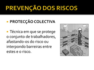 

PROTECÇÃO COLECTIVA

Técnica em que se protege
o conjunto de trabalhadores,
afastando-os do risco ou
interpondo barreiras entre
estes e o risco.


 