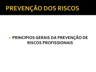  PRINCIPIOS GERAIS DA PREVENÇÃO DE
RISCOS PROFISSIONAIS
 
