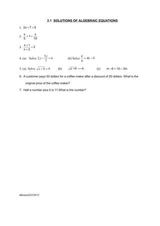 2.1 solutions of algebraic equations | DOC
