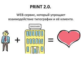 PRINT 2.0.
WEB-сервис, который упрощает
взаимодействие типографии и её клиента.
 