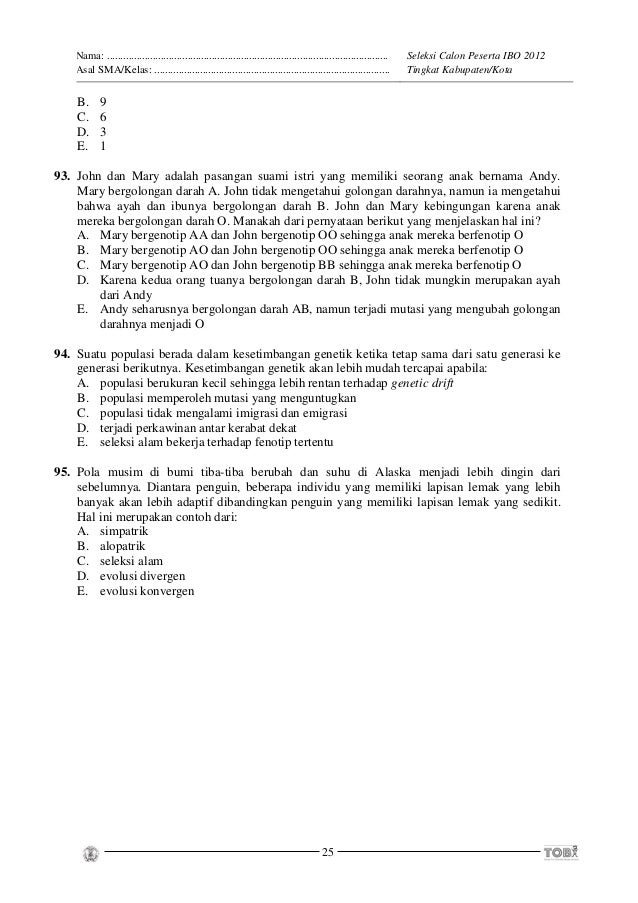 SOAL OSK BIOLOGI 2013