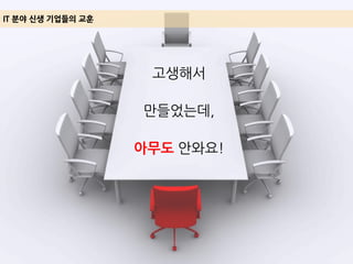 고생해서
만들었는데,
아무도 안와요!
IT 분야 신생 기업들의 교훈
 