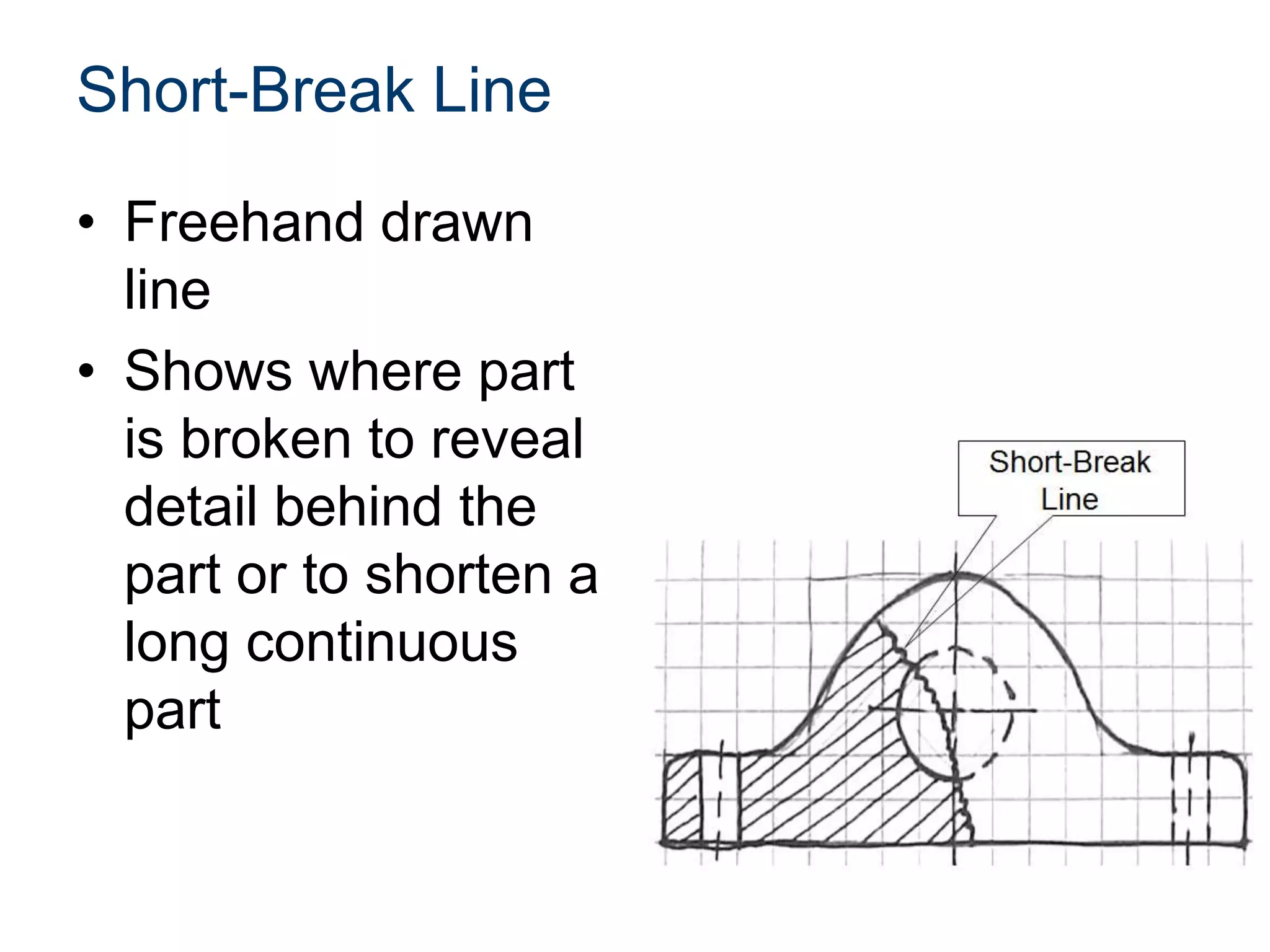 Short-Break Line
• Freehand drawn
line
• Shows where part
is broken to reveal
detail behind the
part or to shorten a
long continuous
part
 