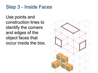 Step 3 - Inside Faces
Use points and
construction lines to
identify the corners
and edges of the
object faces that
occur inside the box.
 