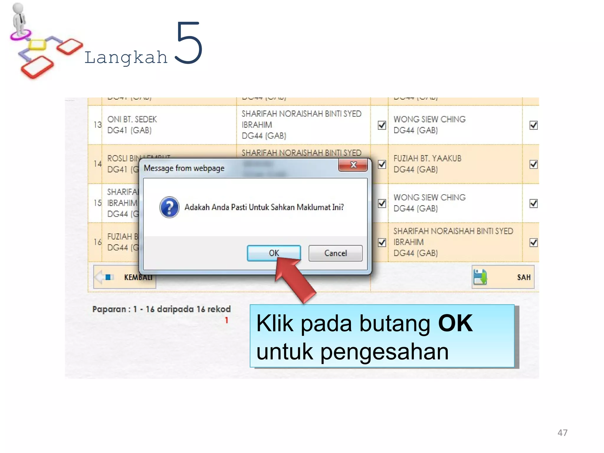 Langkah5
Klik pada butang OK
untuk pengesahan
Klik pada butang OK
untuk pengesahan
47
 