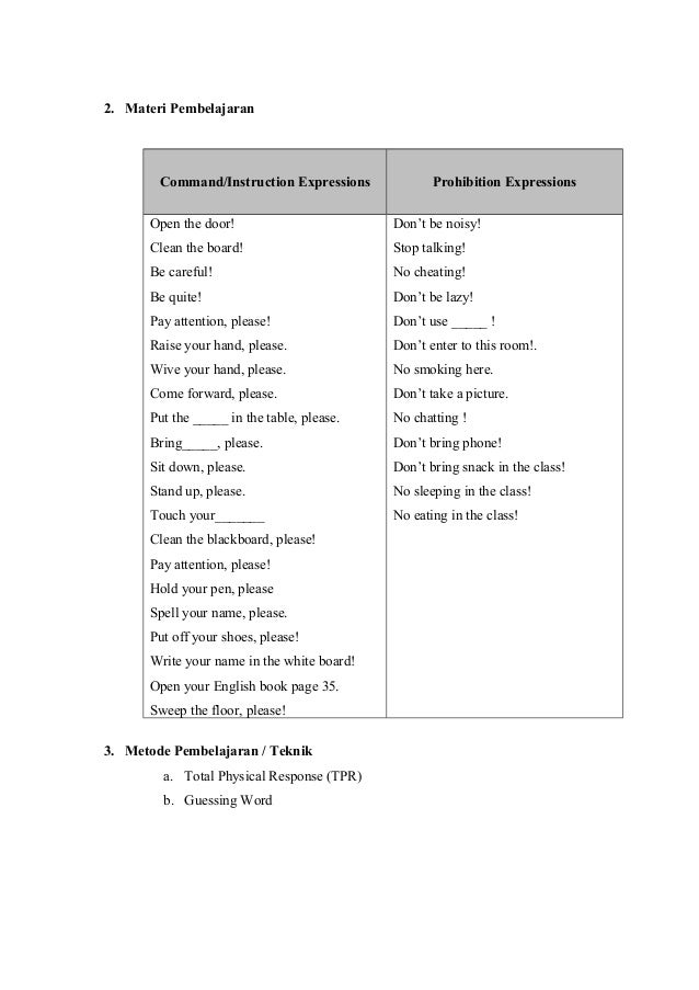 Rpp Bahasa Inggris Smp Commands And Prohibition Listening Skill