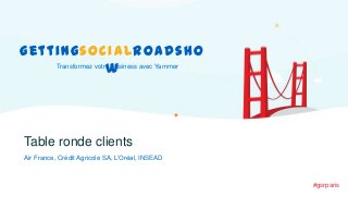 gettingsocialroadsho
Transformez votre Business avec Yammer
w

Table ronde clients
Air France, Crédit Agricole SA, L’Oréal, INSEAD

#gsrparis

 