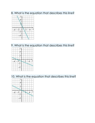 8. What is the equation that describes this line?
9. What is the equation that describes this line?
10. What is the equation that describes this line?
