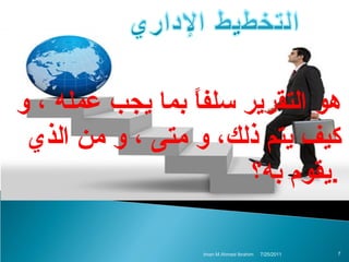 ‫هو التقرير سلفا بما يجب عمله ، و‬
‫ ً‬
‫كيف يتم ذلك، و متى ، و من الذ ي‬
‫.يقوم به؟‬
‫7‬

‫1102/52/7‬

‫‪Iman M.Ahmed Ibrahim‬‬

 