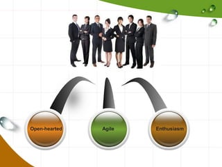 Open-hearted

Agile

Enthusiasm

 