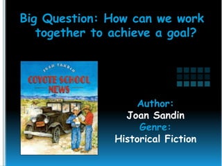 Big Question: How can we work
together to achieve a goal?

Author:
Joan Sandin
Genre:
Historical Fiction

 