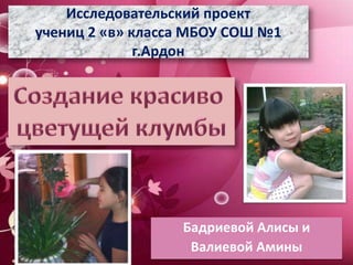 Исследовательский проект
учениц 2 «в» класса МБОУ СОШ №1
г.Ардон

Бадриевой Алисы и
Валиевой Амины

 