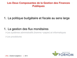 Les Deux Composantes de la Gestion des Finances
Publiques

1. La politique budgétaire et fiscale au sens large

1. La gest...