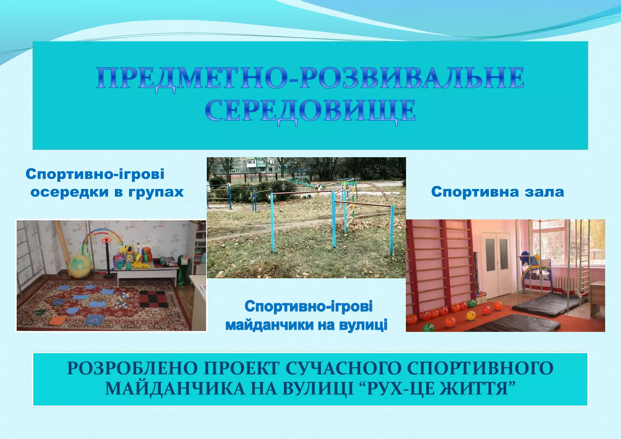 Спортивно-ігрові
осередки в групах

Спортивна зала

 